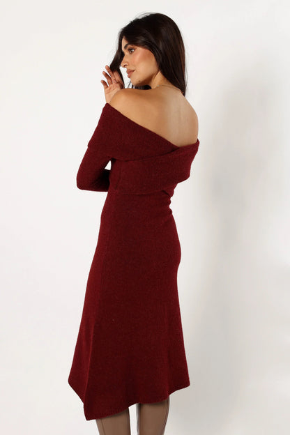 Deena Off Shoulder Midi Dress Red