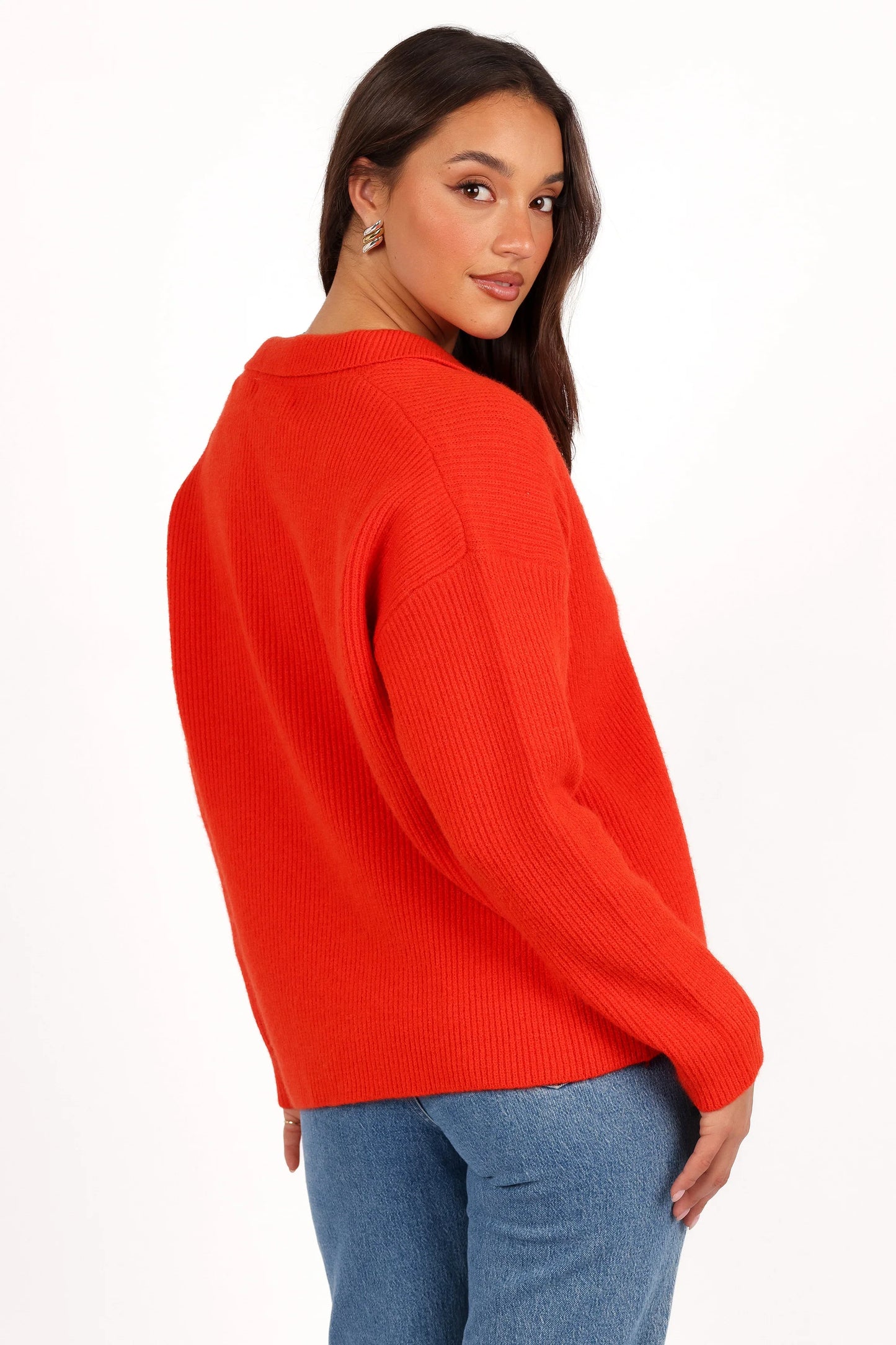 Zala Vneck Collar Knit Sweater Red