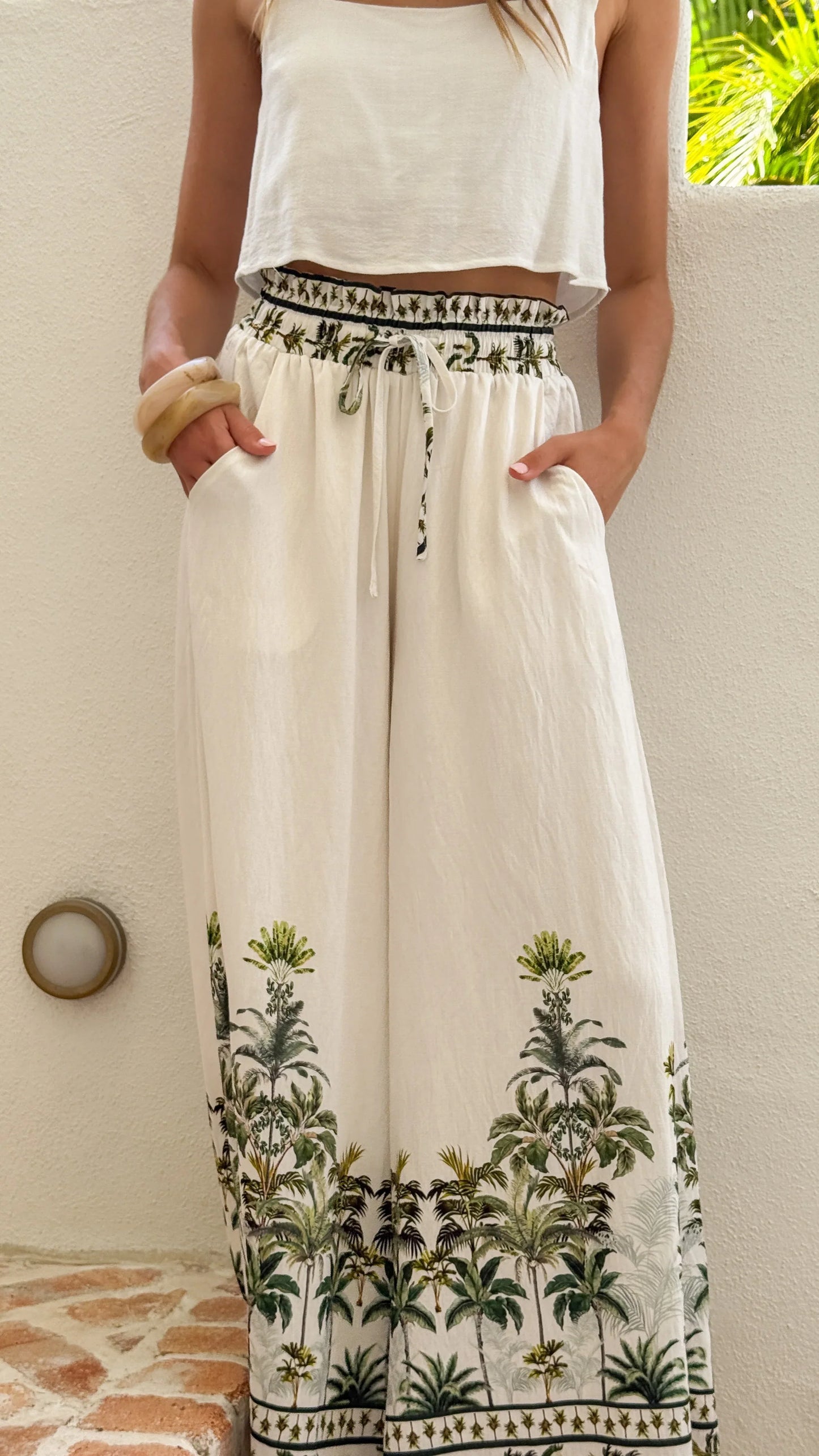 Avery Wide Leg Pants Palm Garden