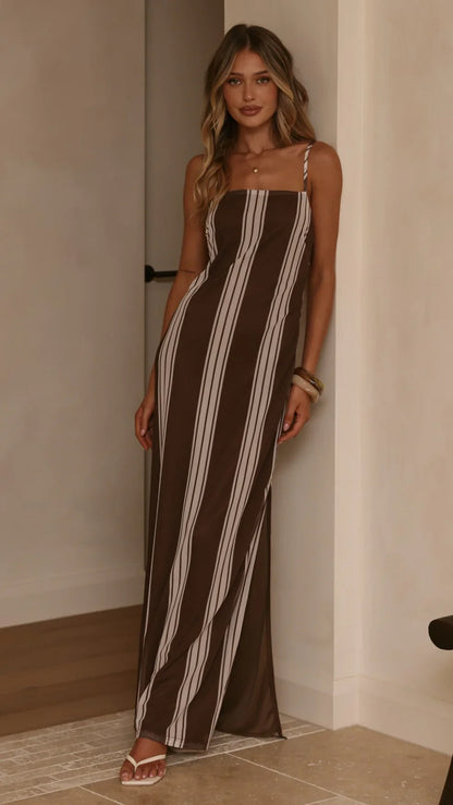 Bria Maxi Dress Chocolate Stripe