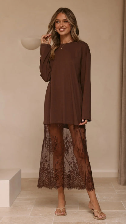 Kailey Lace Maxi Dress Brown