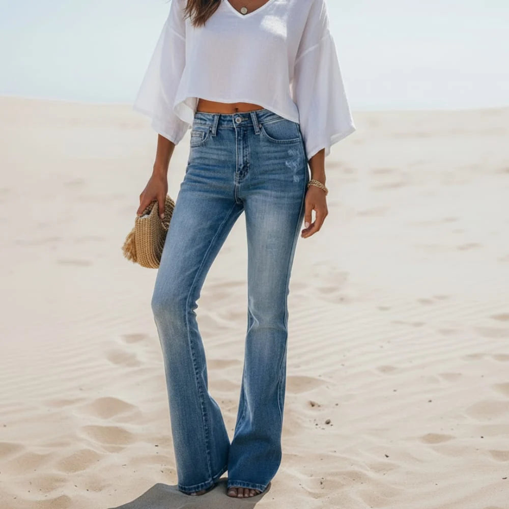 High Waisted Flare Leg Denim Jeans