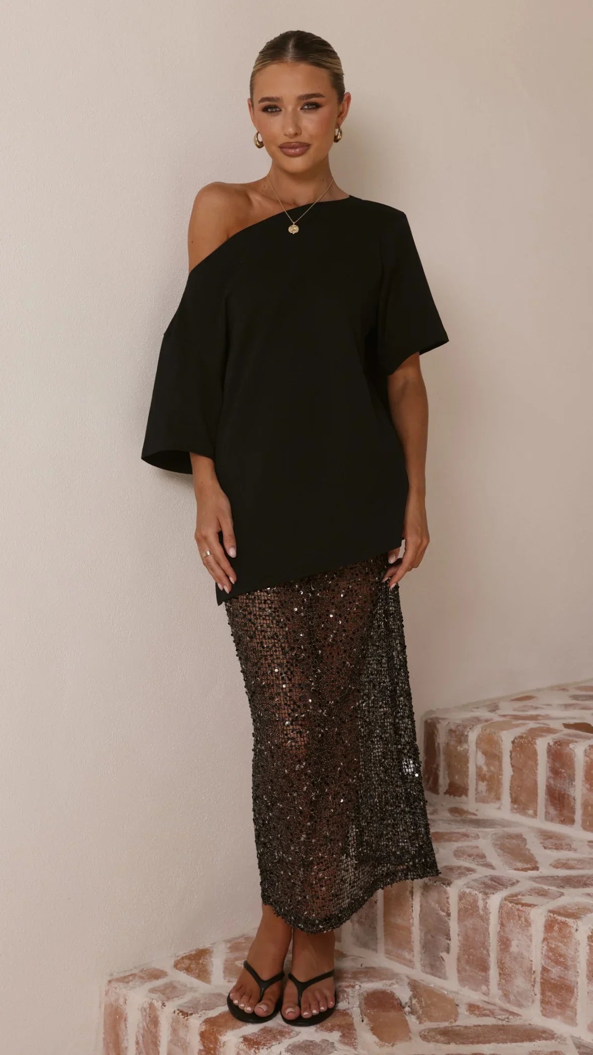 Verlo Sequins Maxi Skirt Black
