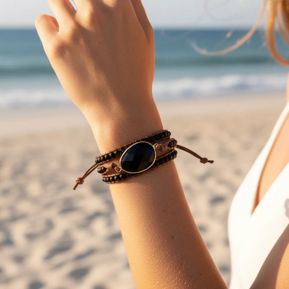 Boho Beaded Stone Wrap Bracelet