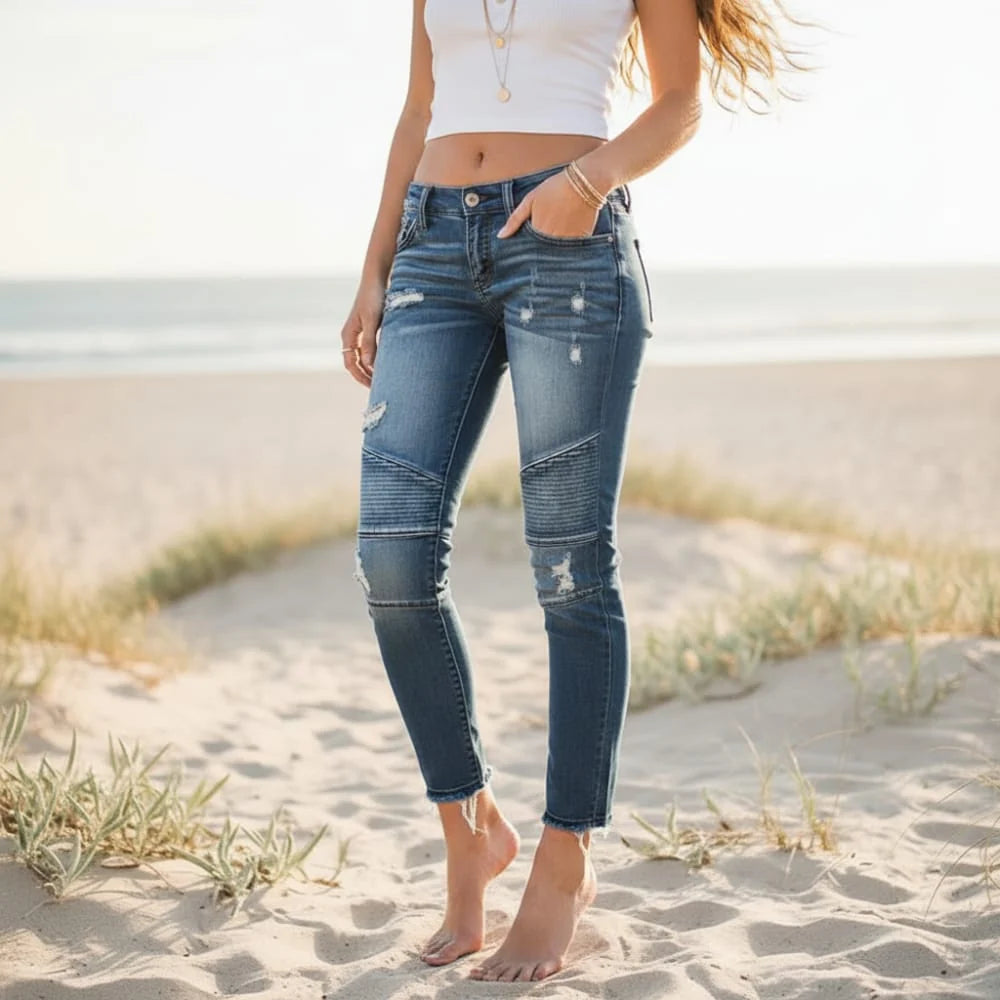 Distressed Ripped Moto Skinny Jeans
