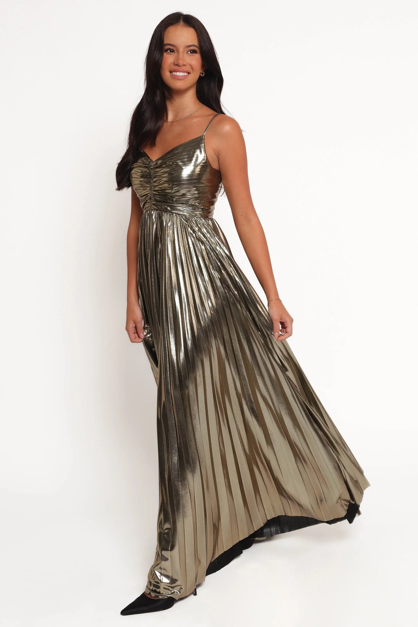 Naira Pleated Maxi Dress Gold