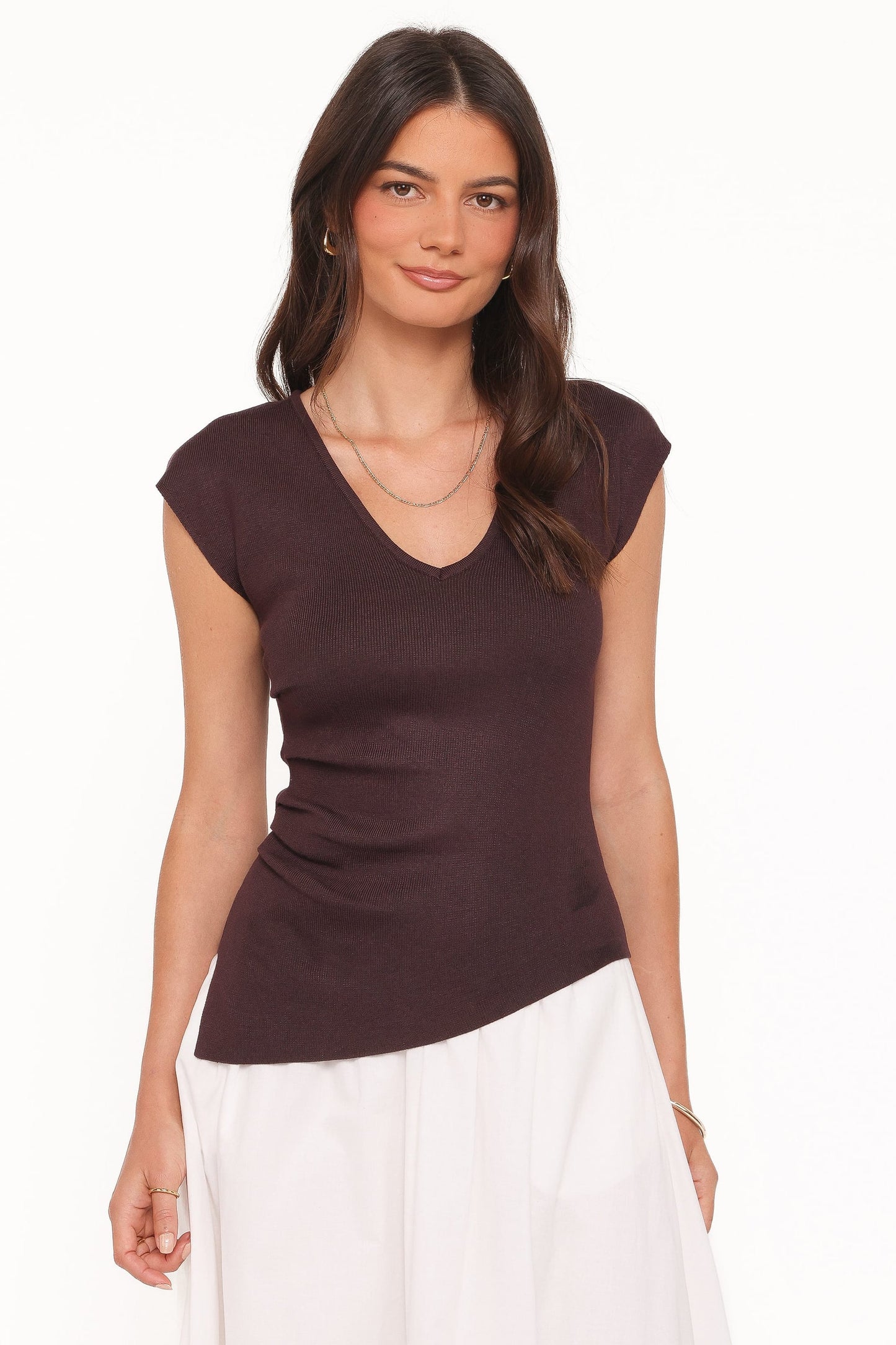 Tori Side Cinch Knitted Top Chocolate Brown