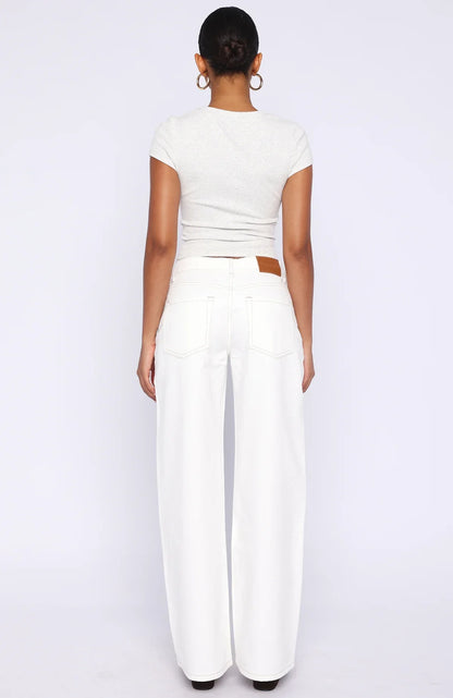 Kendall Mid Rise Wide Leg Jeans Off White