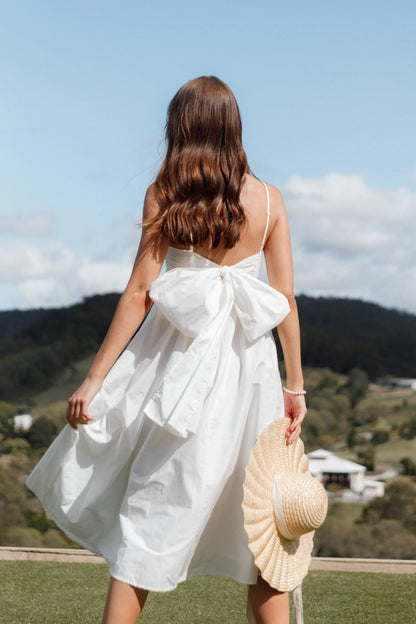 Alice Bow Back Midi Dress White