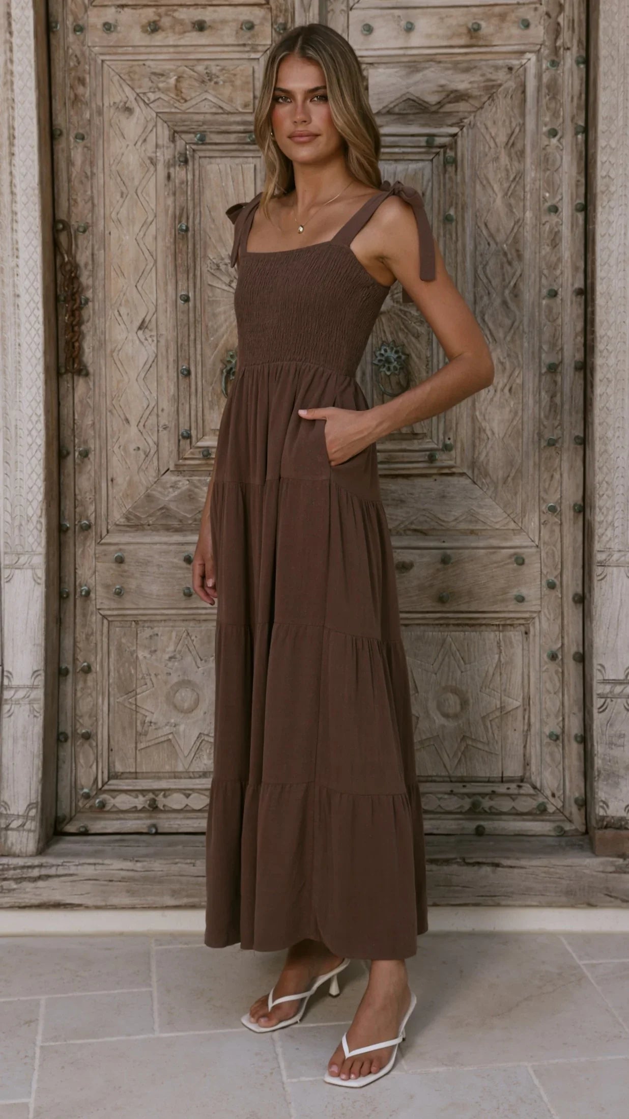 Carlina Tiered Maxi Dress Chocolate