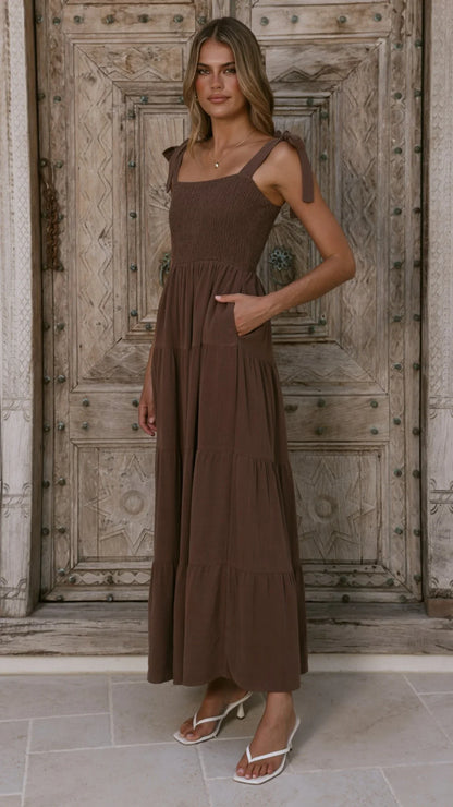 Carlina Tiered Maxi Dress Chocolate