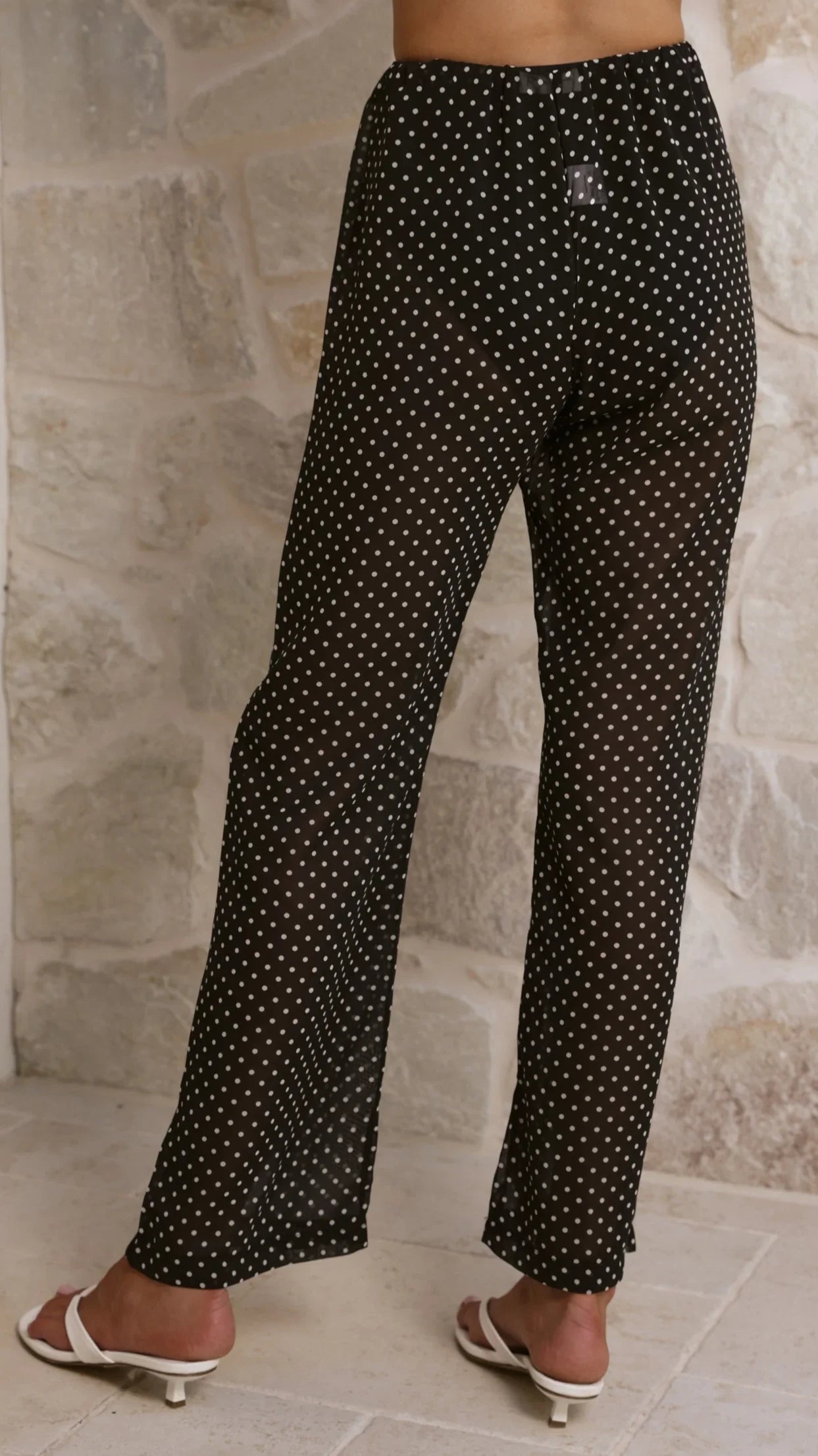 Reda Semi Sheer Pants Black White Spot