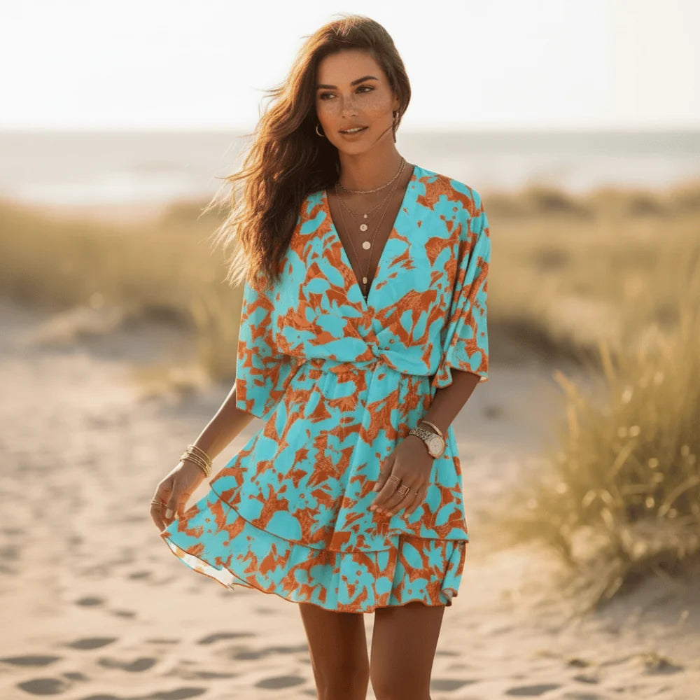 Boho Blue Orange Mini Dress