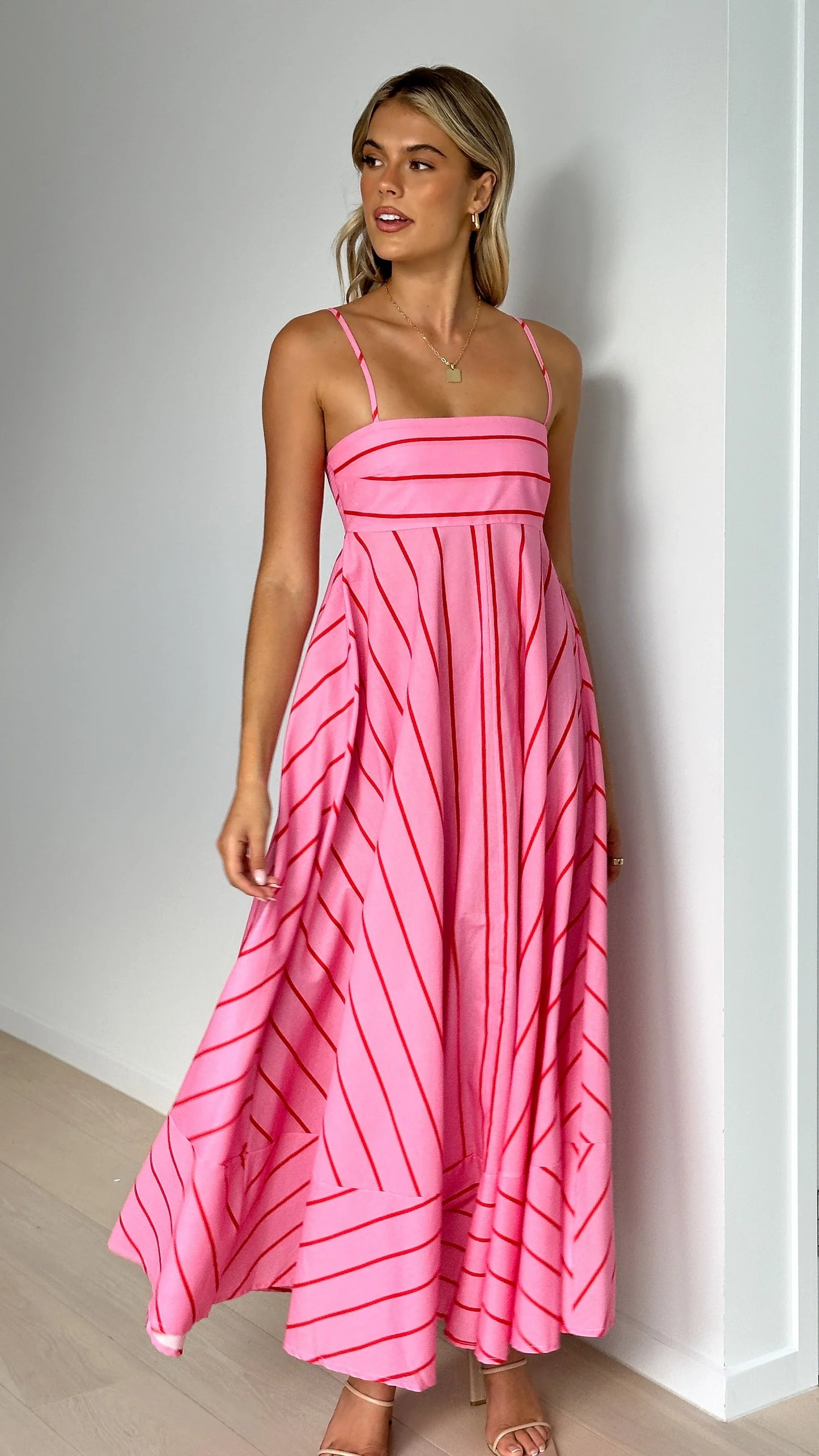 Kaethe Maxi Dress Pink Red Stripe
