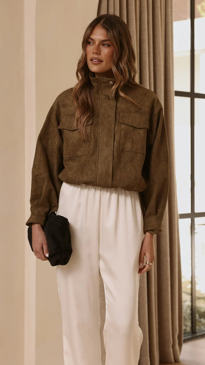 Josh Funnel Neck Jacket Khaki