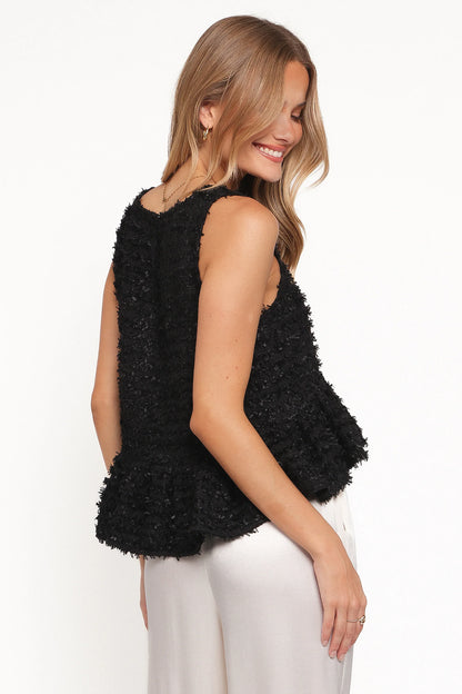 Meira Peplum Drop Hem Tank Top Black