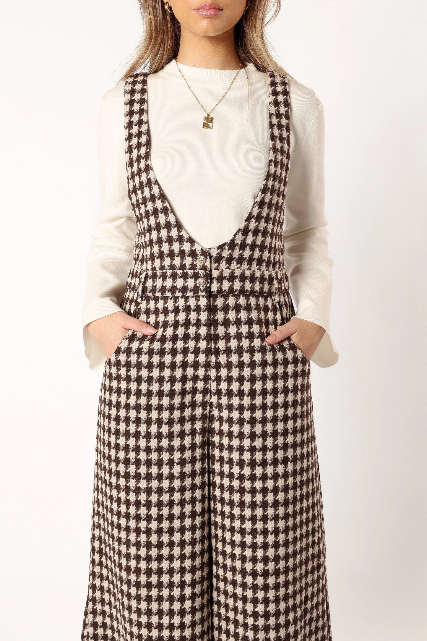 Jackson Jumpsuit Tan Houndstooth