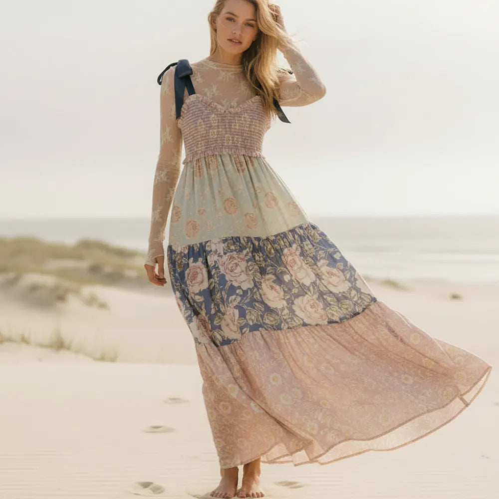 Floral Patchwork Boho Maxi Dress