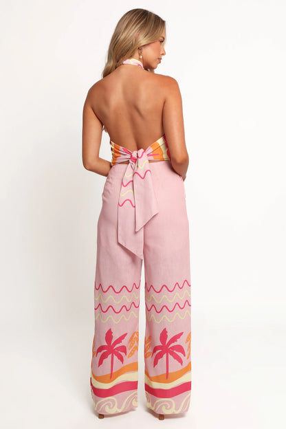 Aryn Halterneck Jumpsuit Pink Palm