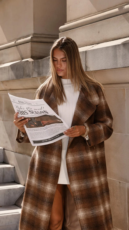 Haruna Coat Brown Beige Plaid Print