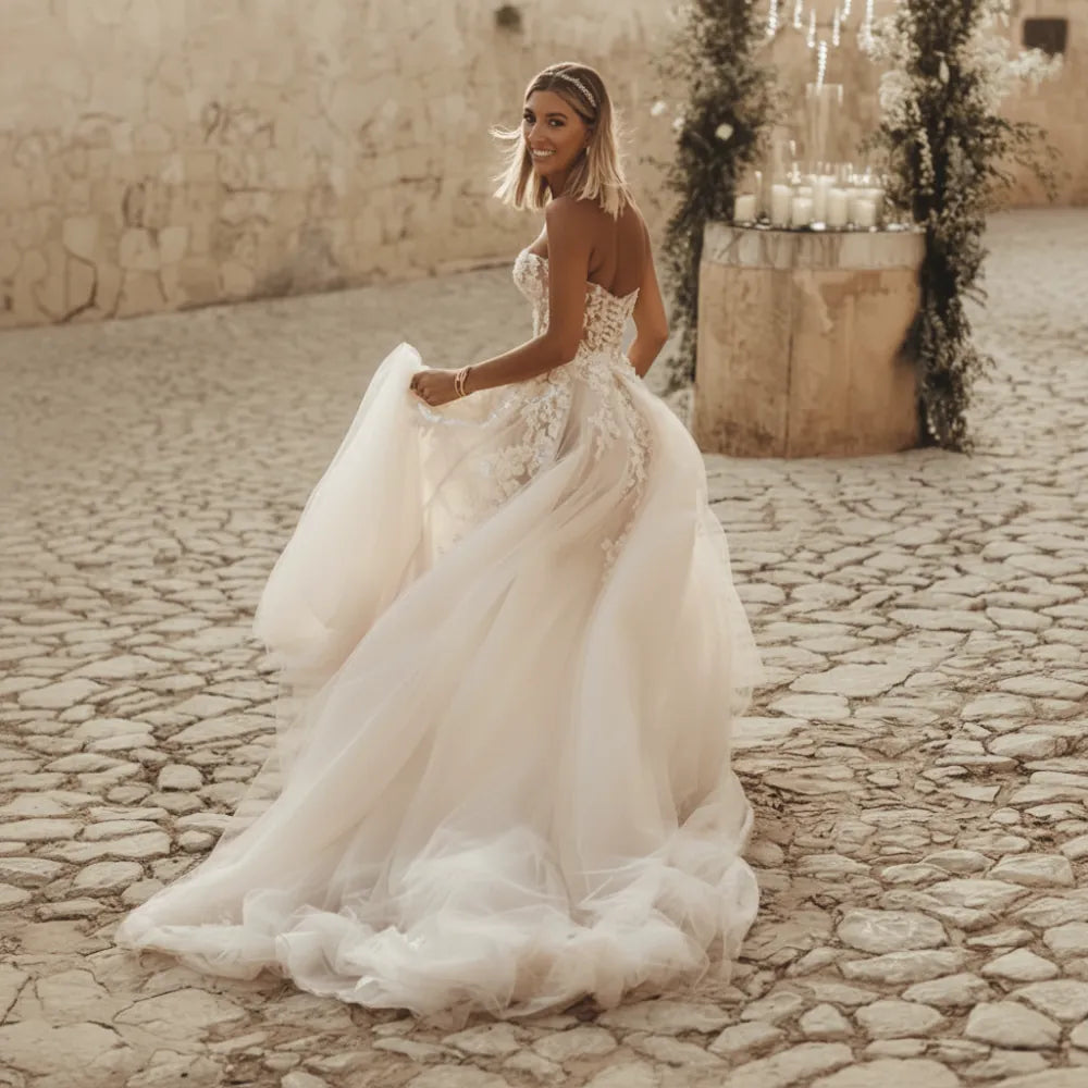 Boho Lace Off the Shoulder Wedding Dress