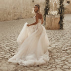 Boho Lace Off the Shoulder Wedding Dress