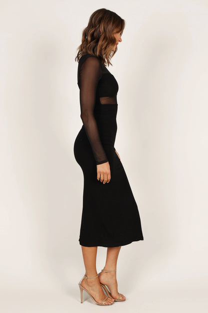 Farrow Long Sleeve Midi Dress Black