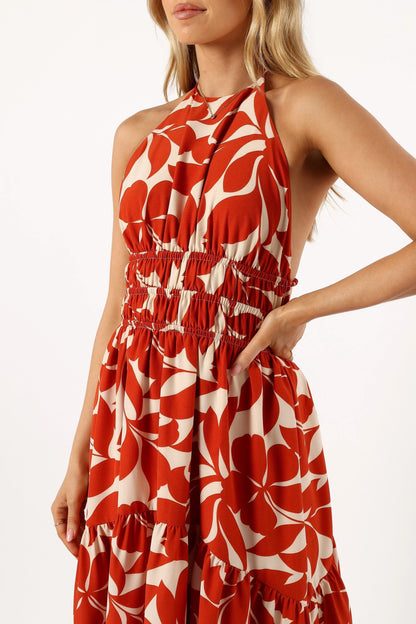 Maha Halterneck Maxi Dress Tan Floral