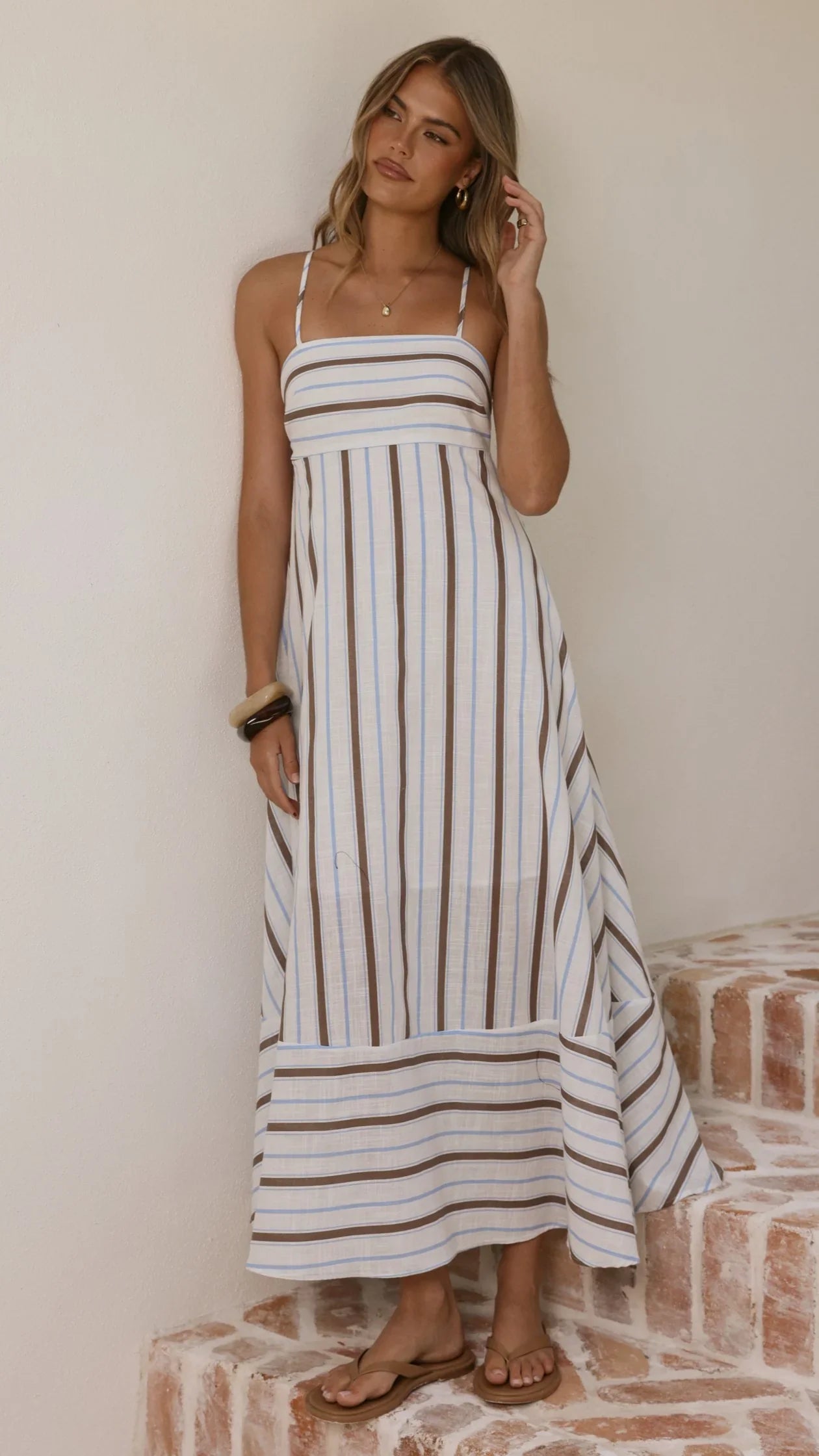 Marcel Maxi Dress Choc Blue Stripe