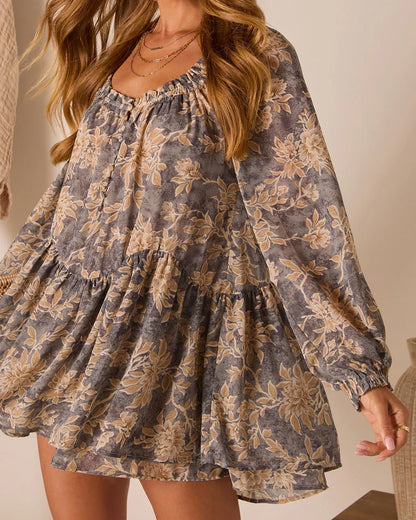 Moonlit Bloom Printed Tiered Romper