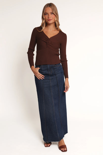 Demi Twist Detail Knit Top Brown