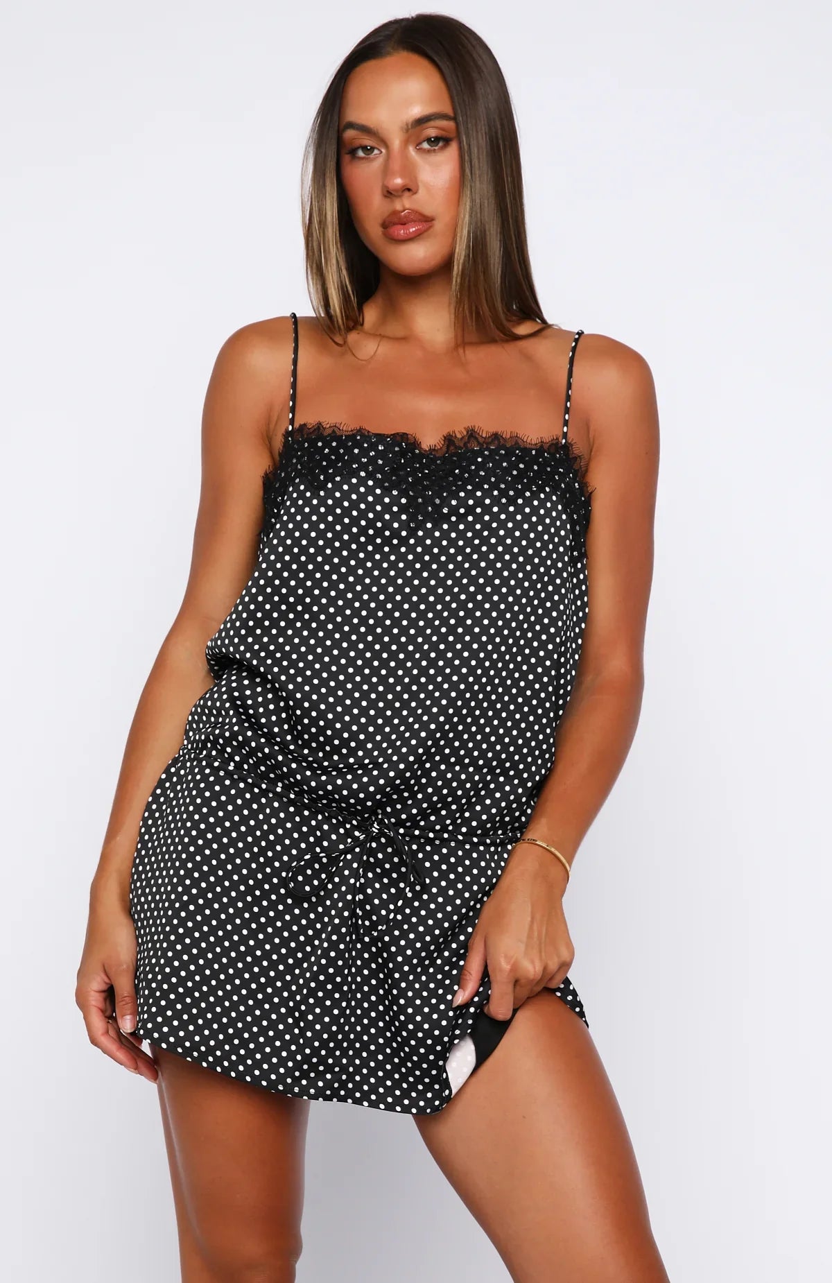 Lustre Aura Mini Dress Black White Polka Dot