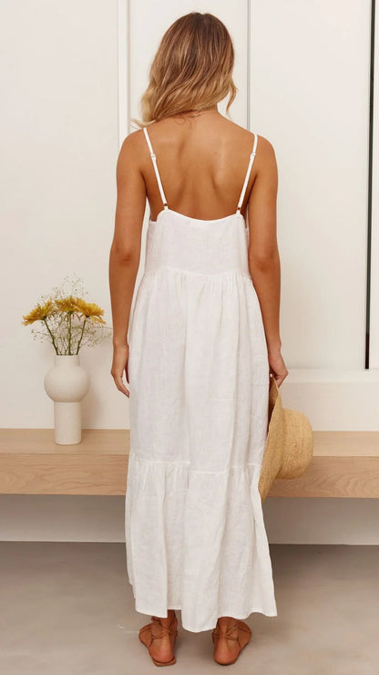 Avalia Linen Maxi Dress White