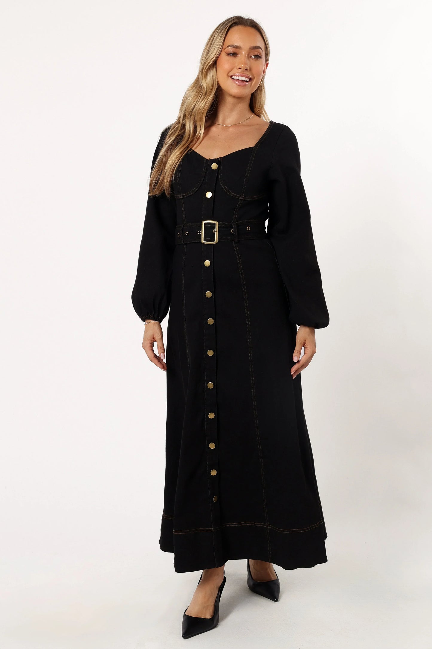Mateo Long Sleeve Denim Dress Black