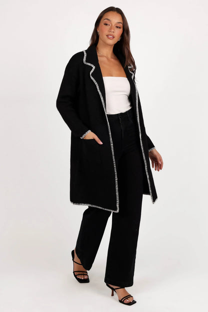 Oaklynn Contrast Stitch Coatigan Black