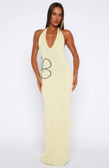 Baddie Era Knit Maxi Dress Lemon