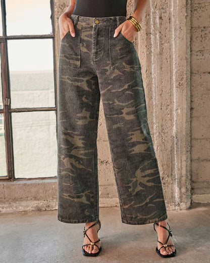 Polished Combat Rigid Straight Leg Camo Print Jeans