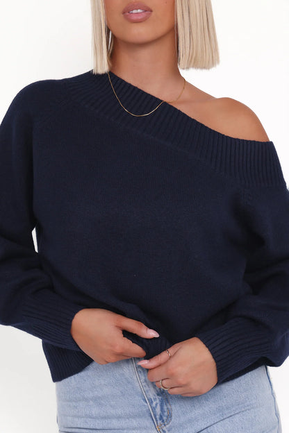 Ailis Off Shoulder Sweater Navy