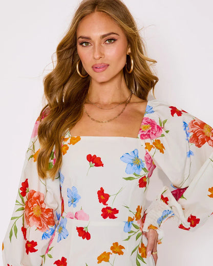 Meadow Sun Floral Print Mini Dress