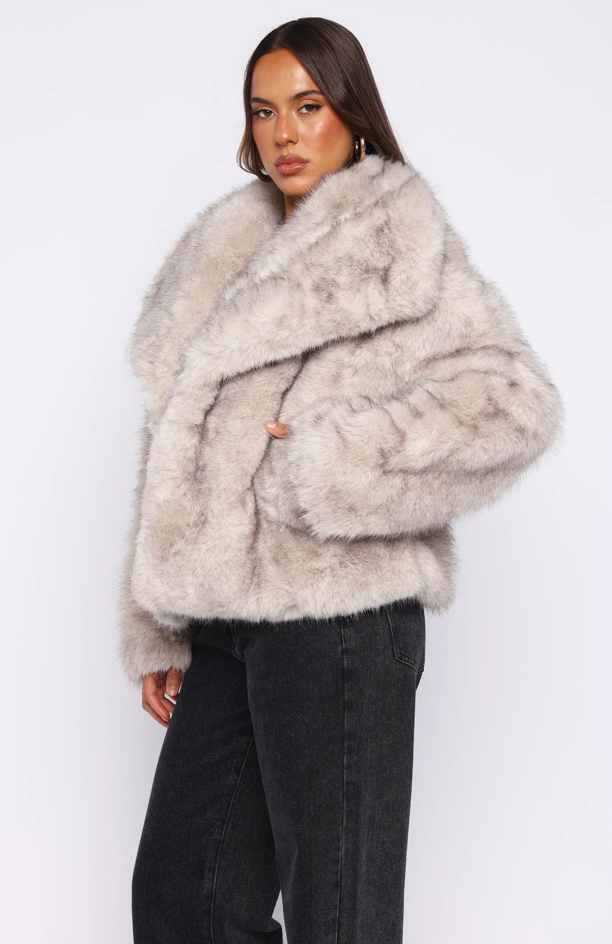 Dirty Martini Faux Fur Jacket Smokey Taupe