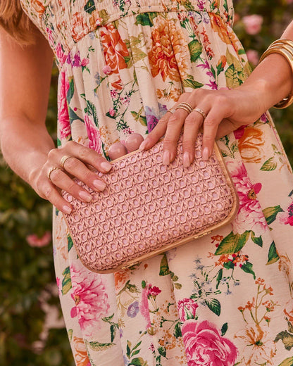 Lindsie Woven Vegan Leather Wooden Frame Clutch