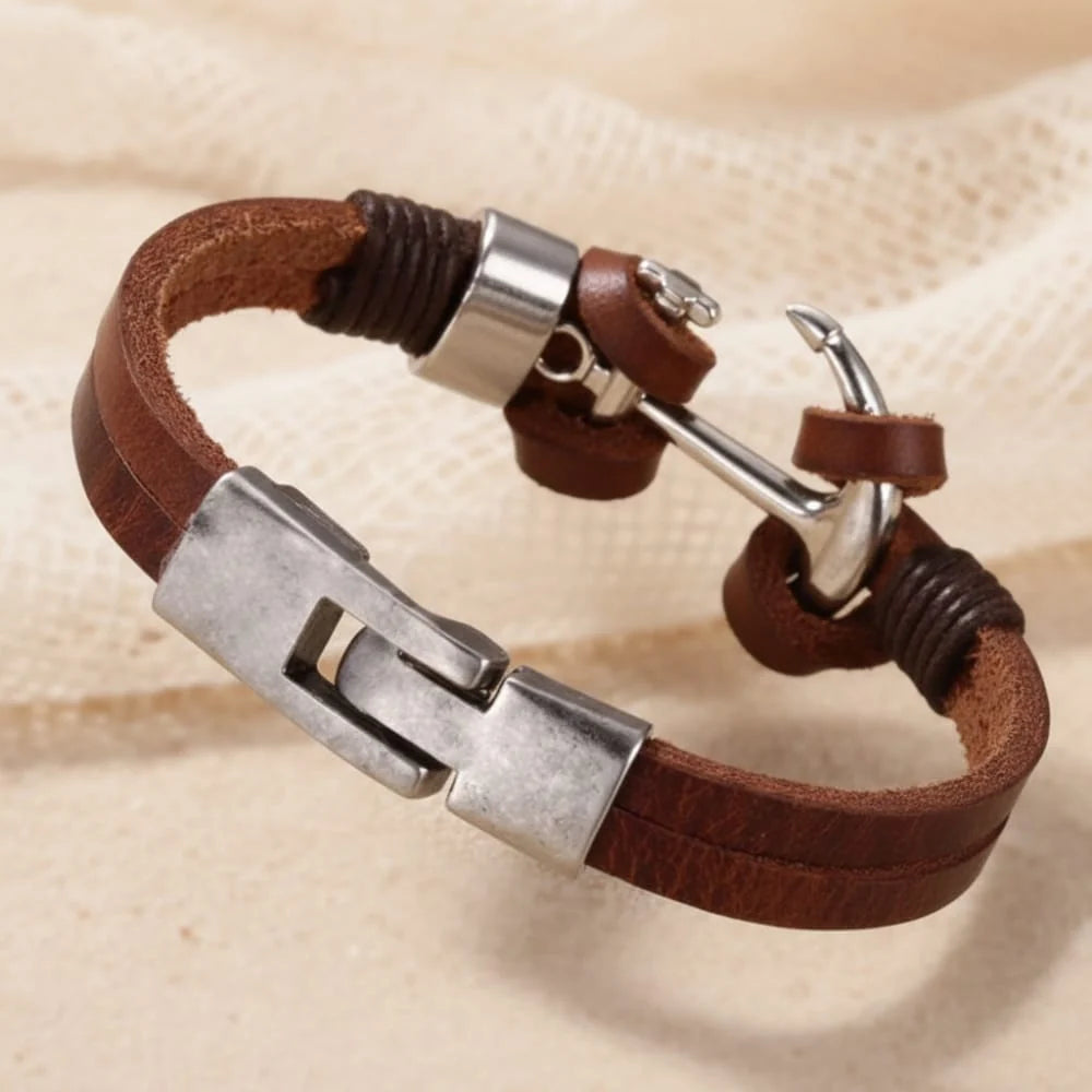 Vintage Leather Anchor Bracelet