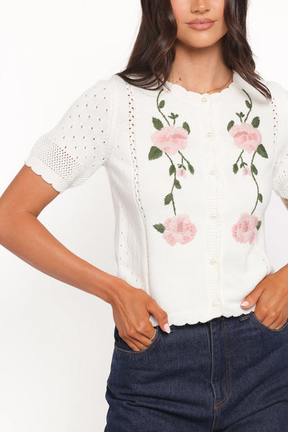 Rossi Floral Button Up Cardigan White Pink
