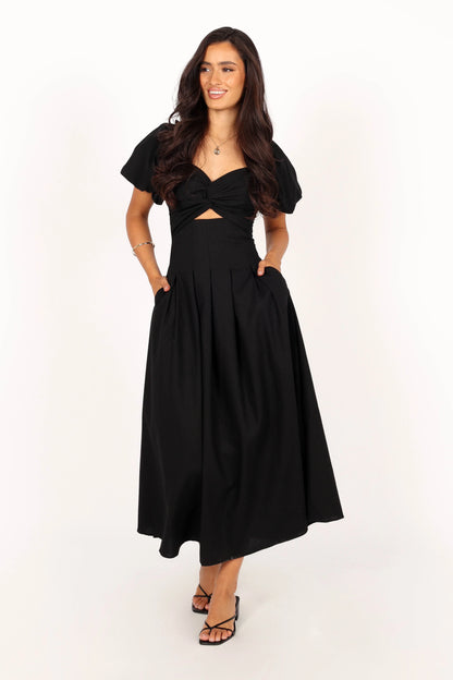 Maria Puff Sleeve Midi Dress Black