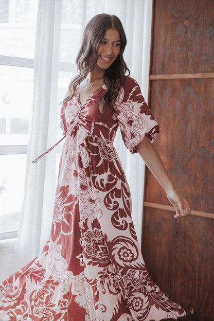 Shanae Maxi Dress Pink Brown Paisley