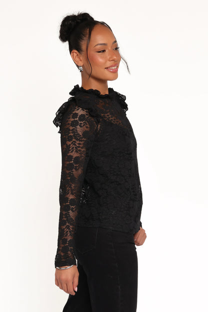 Lettie Lace Ruffle Top Black