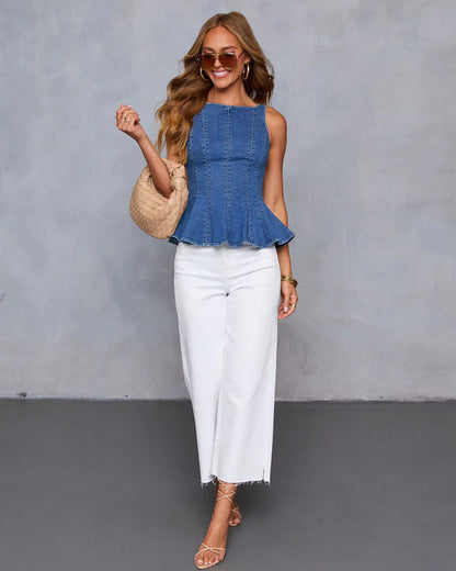 Samiah Denim Peplum Top