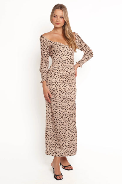 Gisella Long Sleeve Midi Brown Floral