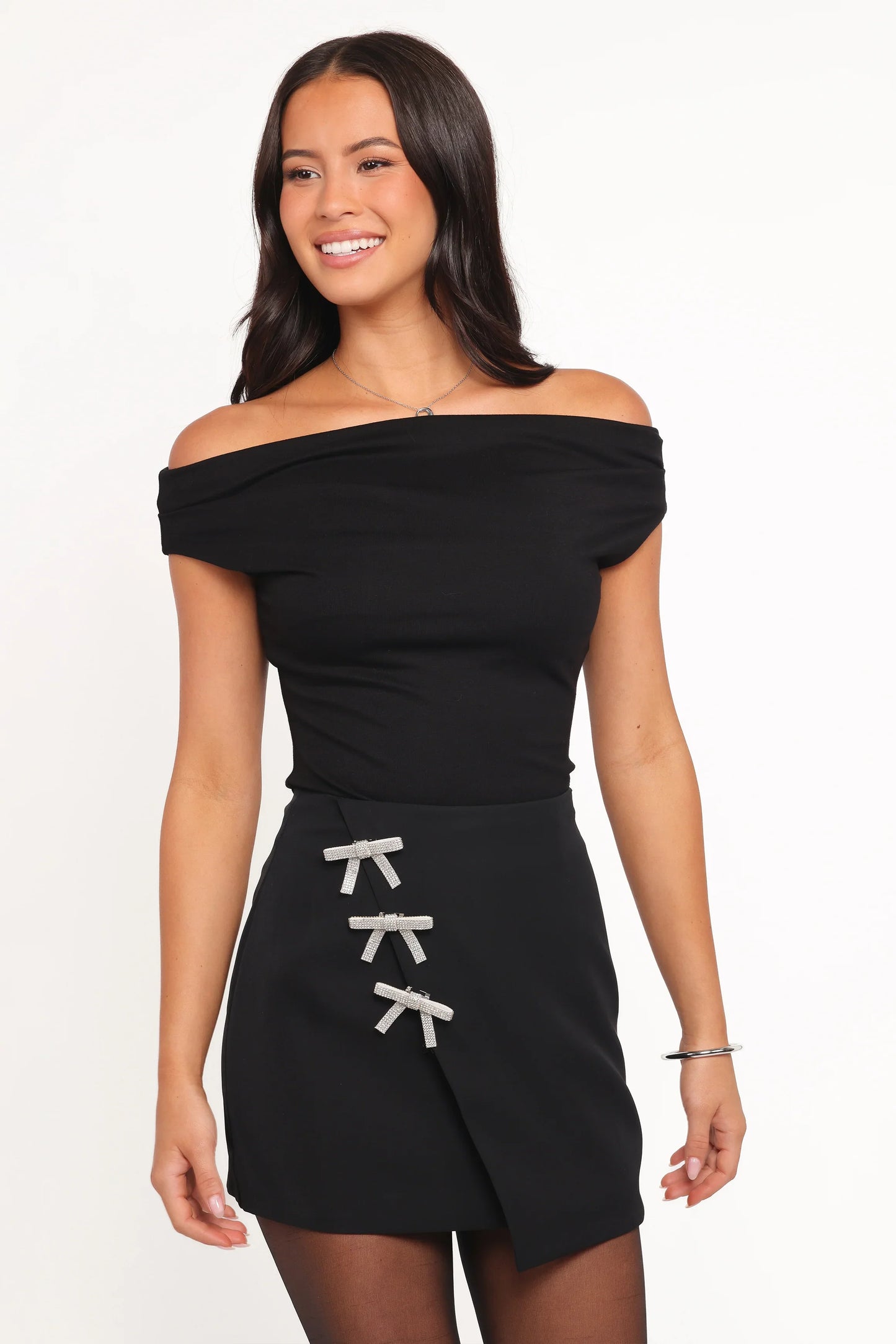 Tyra Mini Skirt With Embellished Bows Black