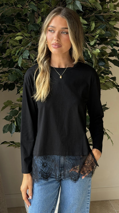 Alina Lace Trim Top Black
